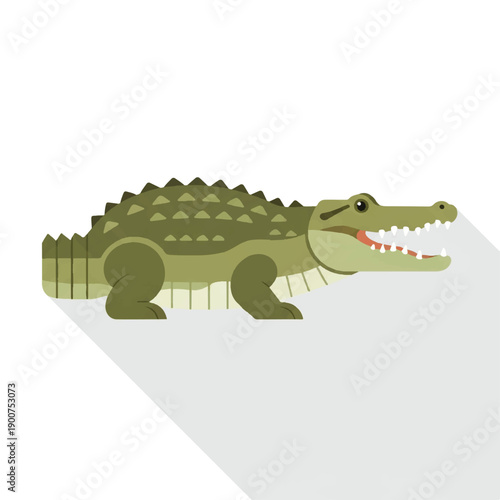Green Crocodile Illustration with Open Mouth.