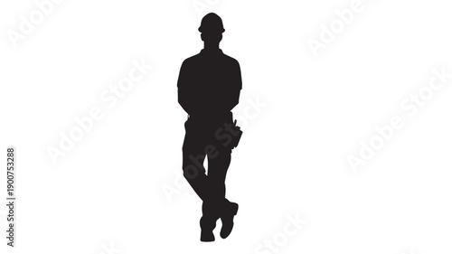 Silhouette of a man in casual pose with confident attitude in dark monochrome on white background for advertising