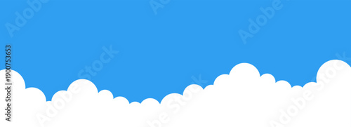Blue sky and cloud border, divider shape banner. Sky horizontal background, bg. Simple footer, section.