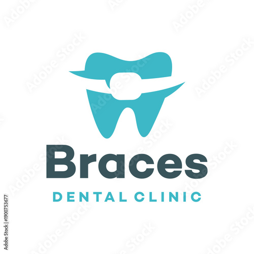 braces dental clinic tooth minimalist logo design vector stock template illustration.