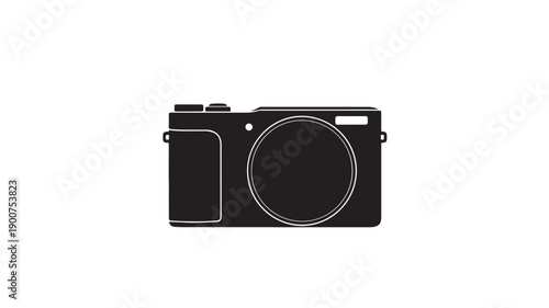 Digital Camera Icon in Simple Flat Design with Black Color on White Background for Graphic Design