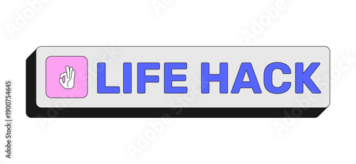 Life hack rectangular UI web button. Practical tip. Clever trick. Smart shortcut for easier daily living. Colorful clickable element. Call to action for social media, streaming. Rubik font used