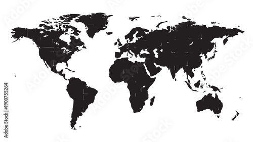 World Map Silhouette Dark Minimalist Black White Flat Design for Global Marketing