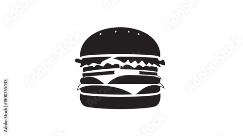 Hamburger Icon in Simple Flat Design with Monochromatic Color Scheme on White Background for Fast Food Logo