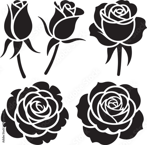 Rose flower silhouette collection set