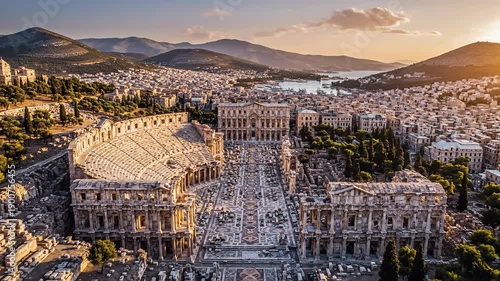 Wallpaper Mural Aerial View of Ancient Ruins and Cityscape at Sunset. Torontodigital.ca