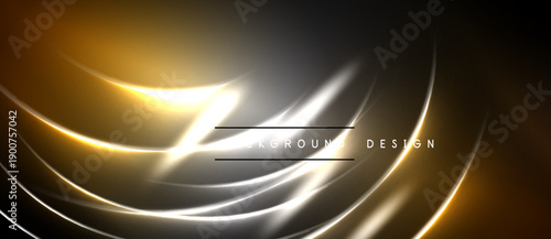 Abstract golden lines over dark backdrop. Smooth curves create dynamic visual effect. Elegant design for presentations, websites.