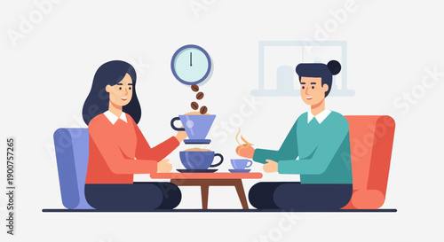 Two people enjoying coffee together at a table
