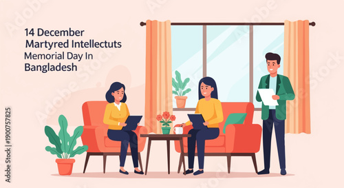 Three people in a room, two sitting on chairs with tablets