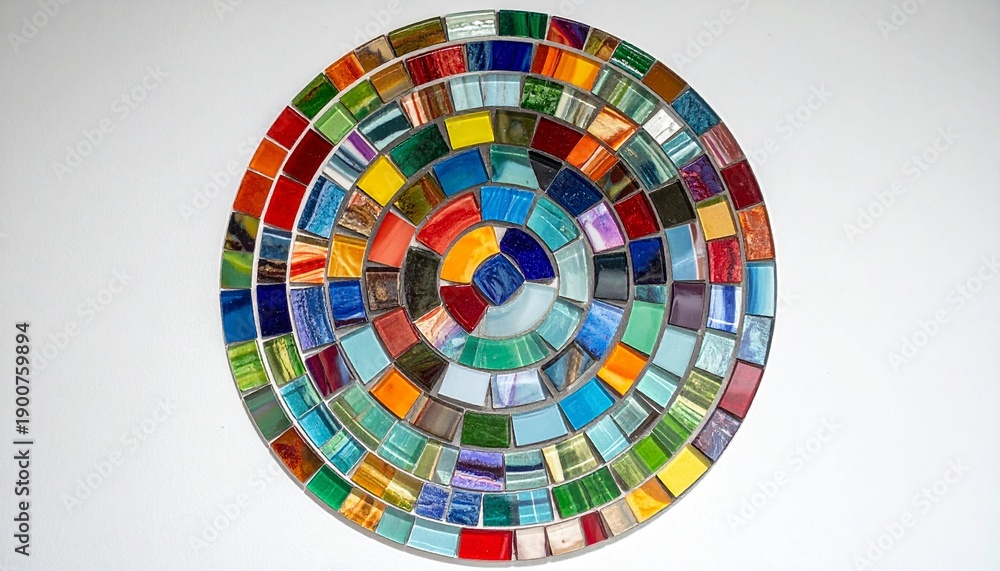 Fototapeta premium Colorful Glass Mosaic Circular Design for Crafts Art Projects Home Decor and Creative Backgrounds.