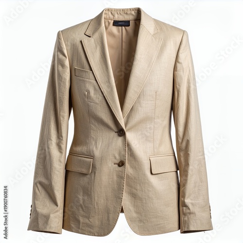 Elegant beige blazer on a clean white background, showcasing classic tailoring and design