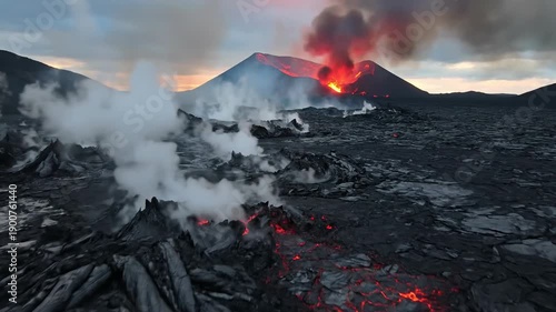 Wallpaper Mural Dramatic volcanic eruption with lava flow and smoke in Iceland. Torontodigital.ca