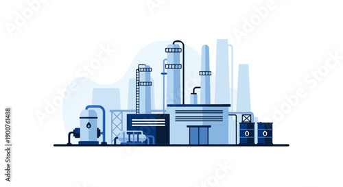 Oil Refinery Industrial Plant Flat Vector Petrol Processing Illustration