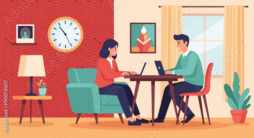 Two people working remotely on laptops in a cozy room