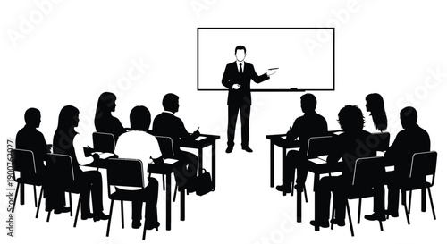 A business professional presenting to a group in a meeting setting