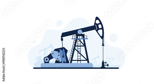 Pump Jack Drilling Oil Extraction Machine Flat Vector Illustration