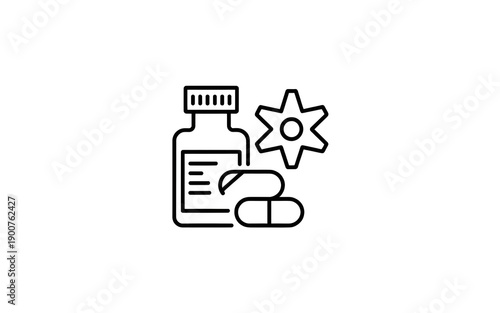 Medical bottle with pills and germ icon for health concepts