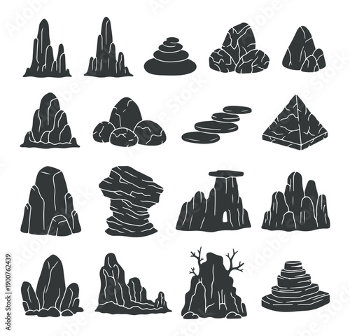 Mountain Silhouette Vector, Rock Hill Clipart Graphics, Landscape Mountain Design, Nature Peak Set, Terrain Rock Pack, Outdoor Mountain Collection, Geographic Hill Bundle

