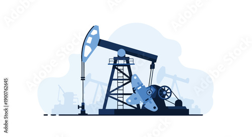 Pump Jack Drilling Oil Machine Flat Vector Illustration