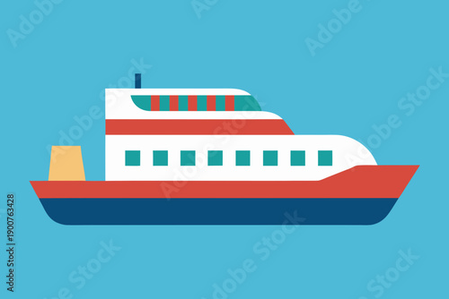 Colorful flat design illustration of a passenger ferry Keywords: ferry, boat, ship, watercraft