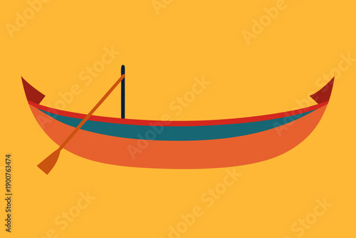 Orange Rowboat With Paddle On Yellow Background watercraft