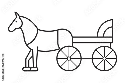 Outline illustration of horse pulling a cart carriage