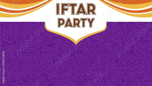 Celebratory Iftar Party Invitation with Decorative Elements and Text on Purple Background