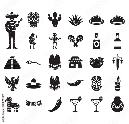 Mexican Culture Vector, Fiesta Icons Clipart Graphics, Mexico Elements Design, Cinco De Mayo Set, Traditional Mexican Pack, Latin Culture Collection, Mexican Theme Bundle

