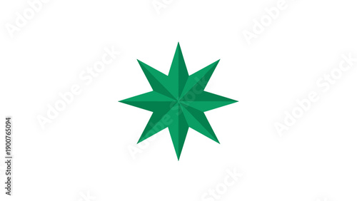 A green eight-pointed star illustration isolated on a plain background from a direct viewpoint