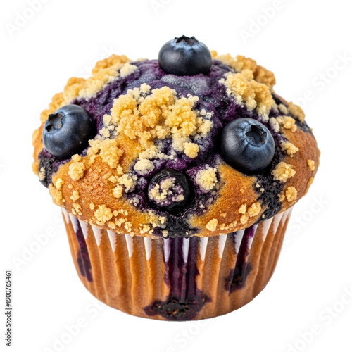 Delicious Blueberry Muffin with Crumb Topping on transparent Background. Freshly Baked Blueberry Streusel Muffin Isolated on transparent Background, studio shoot style
