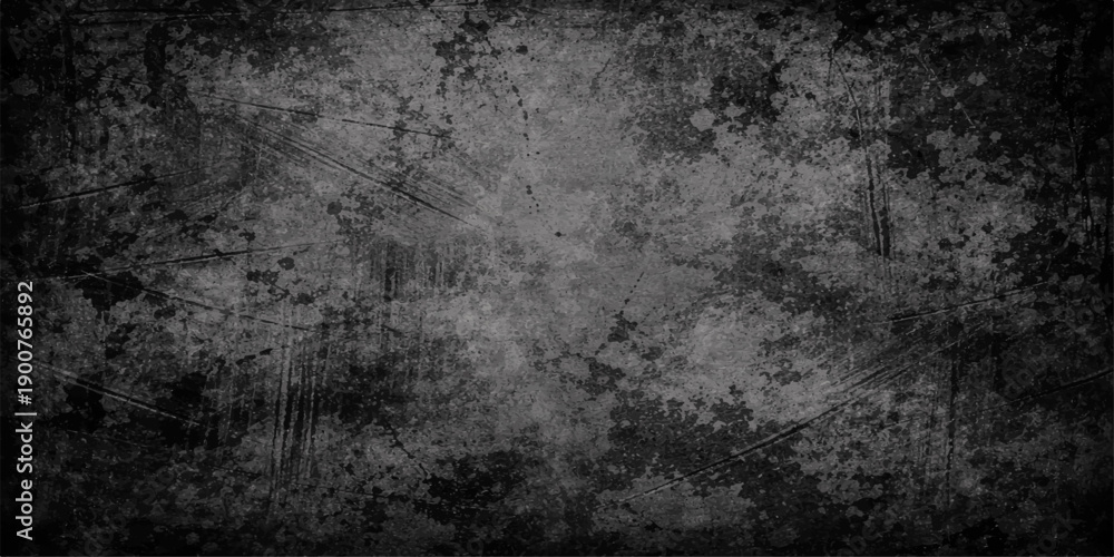 Obraz premium Aged dark grunge stone wall texture with a rough black and white vintage paper pattern on an old dirty gray concrete surface design backdrop