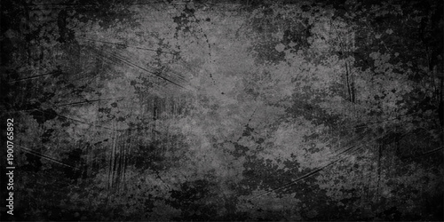 Aged dark grunge stone wall texture with a rough black and white vintage paper pattern on an old dirty gray concrete surface design backdrop