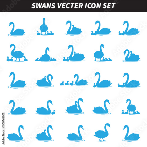 Swan Bird Vector, Water Bird Clipart Graphics, Elegant Swan Design, Lake Bird Set, Graceful Swan Pack, Aquatic Bird Collection, Beautiful Swan Bundle

