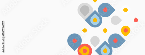 Abstract shapes, circles, dots form playful composition. Light background enhances colorful elements. Minimalist design.