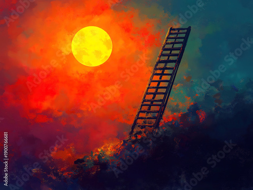 A Floating Ladder Disappearing Into the Endless Blue Sky