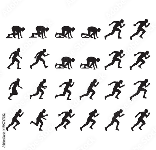 Running Sport Athlete Icon Set, Marathon Runner PNG, Jogging Exercise Symbol Clipart, Sprint Race Vector SVG, Fitness Running Icons, Athletic Sport Graphics, Runner Silhouette Collection

