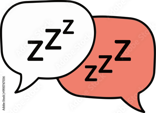 Two overlapping speech bubbles, one white and one coral, with sleep symbols