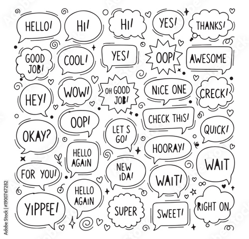 Speech Bubble Vector, Text Doodle Clipart, Chat Bubble Graphics, Conversation Design Set, Message Bubble Pack, Comic Speech Collection, Word Bubble Bundle

