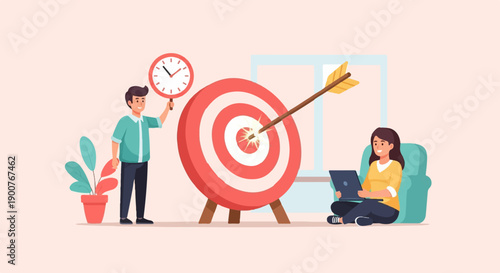 Two people achieving goals with time and technology