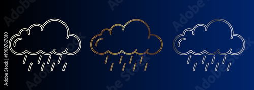 Rain Clouds Set, Weather Icons Trio, Precipitation Symbols For Design And Development