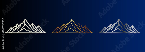 Mountain Range Medals Set, Gold Silver Bronze Awards, Achievement Recognition Vector Illustration