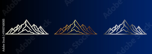 Mountain Range Medals Trio, Golden Silver Bronze Awards Design, Achievement Recognition Symbol