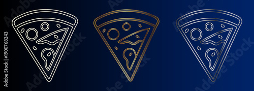 Pizza Slice Outline Set, Delicious Food Icons, Gourmet Restaurant Menu Design Elements