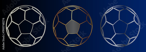 Futbol Sphere Geometry Set, Metallic Gold Silver Design For Sports Branding And Modern Graphics