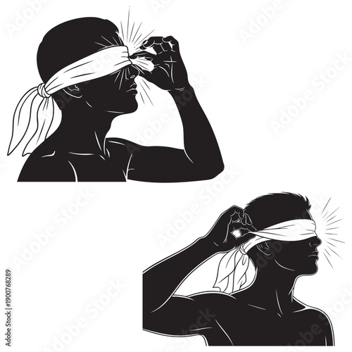 Man Taking Off Blindfold - Revelation and Enlightenment Concept