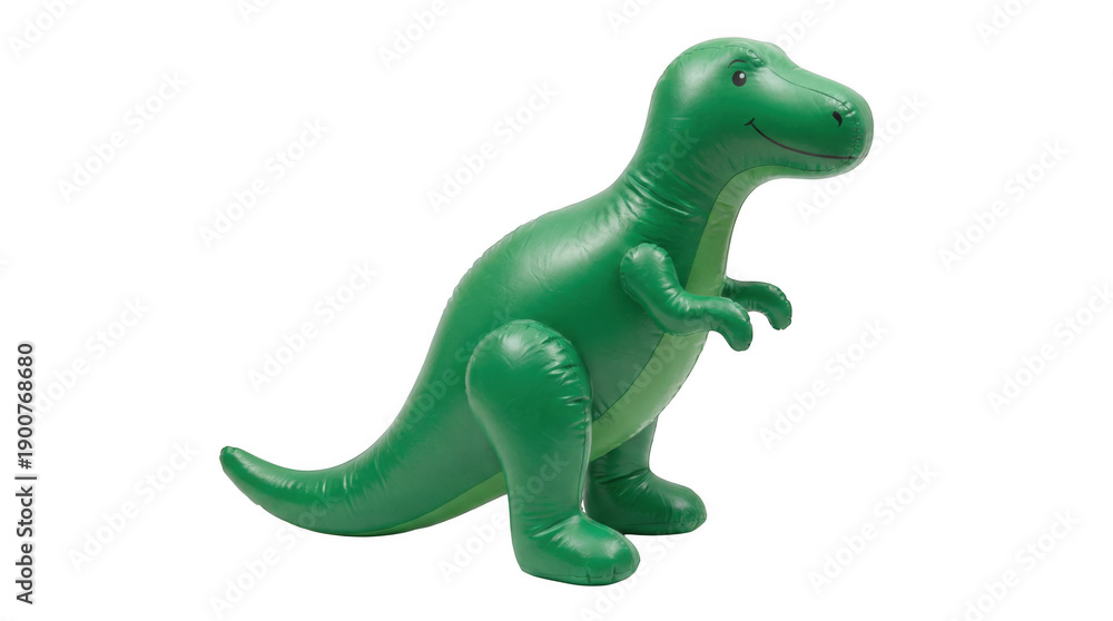 Fototapeta premium Plastic dinosaur toy in playful green color with soft studio lighting on white background for childrens party