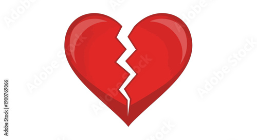 A vibrant red heart emoji, split down the middle with a jagged white line, symbolizing heartbreak, sadness, or a broken relationship.