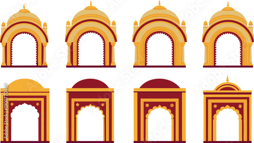 Traditional Indian Palace Doorway Arch Vector Set with Ornate Temple Entrance Designs