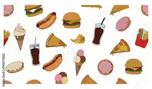 Playful Fast Food Sketch Icon Seamless Pattern Vector