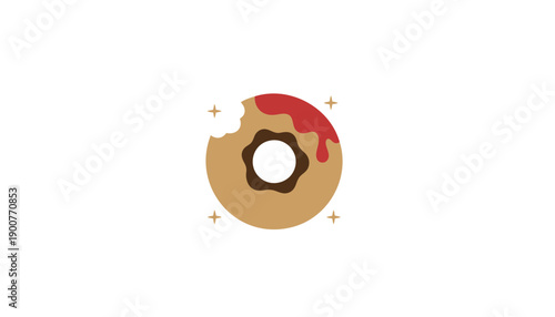 Vector donut icon with bite taken, chocolate and strawberry frosting, for food blog or menu, isolated on transparent background, png